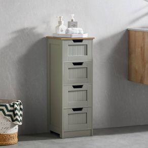 Bathroom 4 Drawer Floor Standing Cabinet Unit Storage Wood, Grey & Oak