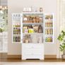 Kitchen Cupboard Tall Kitchen Cabinet Pantry Cupboard with 2 Doors Storage Free Standing Sideboard Storage Cabinet, 2 Drawers, Adjustable Shelves 60x40x120cm White Image 2