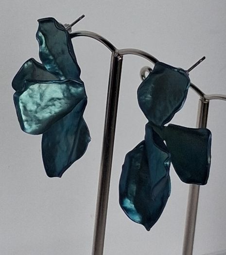 Iridescent Metallic Teal Irregular Petal Earrings