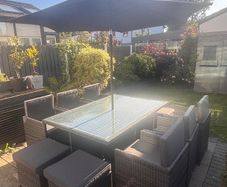 8 Seater Cube Garden Set Rattan with Parasol & Cover Practically Brand New