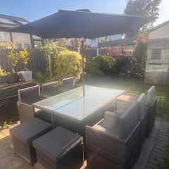 8 Seater Cube Garden Set Rattan with Parasol & Cover Practically Brand New