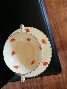 Art deco Crown Ducal soup bowl set