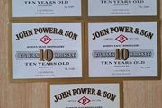 Lot of 5 Vintage  John Power &amp; Son 10 years old Dublin whiskey label No3