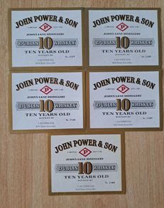 Lot of 5 Vintage  John Power & Son 10 years old Dublin whiskey label No3