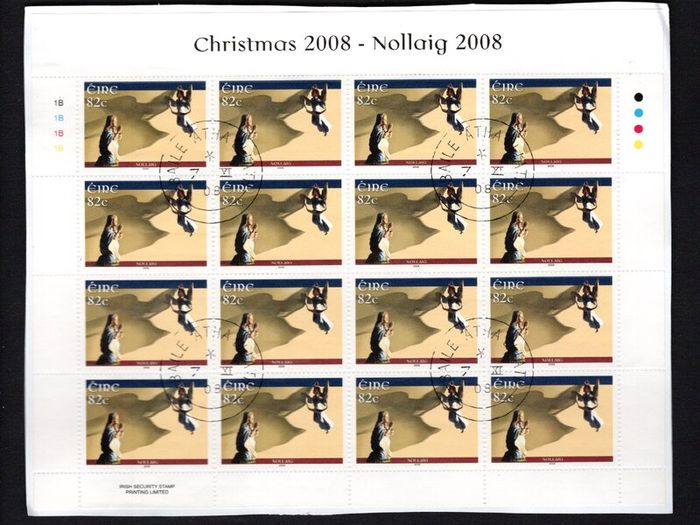 2008 Ireland Christmas Commemorative Stamps Sheetlet Plate 1A1A1A1A Fine Used with Dublin CDS cancel of 7th November 2008 (First day of issue)