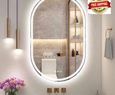Oval Bathroom Mirror with LED Lights 500x800mm, Bluetooth Led Mirror Bathroom