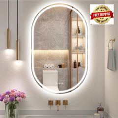 Oval Bathroom Mirror with LED Lights 500x800mm, Bluetooth Led Mirror Bathroom