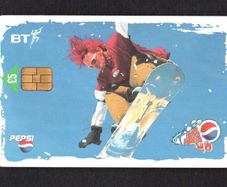 2000 Great Britain UK5 Pepsi Extreme Sports - Snowboarding and Buy a National Express - ticket (Siemens - S37) Phone Card