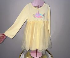 Baby Girls Yellow Long Sleeved Unicorn Tutu Dress
