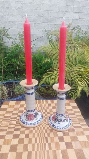 Beautiful Nicholas Mosse Tall Candlestick in the Popular but Discontinued Kilfane Rose Pattern, Circa 1996-2004, Number One of Two Available