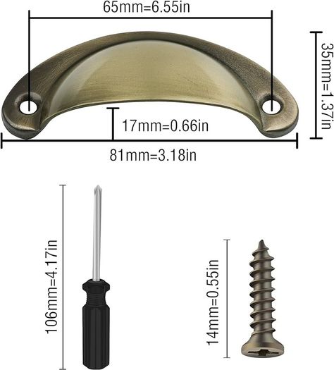 NEW SALE |  12 Pcs Vintage Half Moon Shell Cup Pull Handles for Cabinet Cupboard Door Dresser Wardrobe Drawer with Screws, 65mm Hole Centres, Brushed Copper