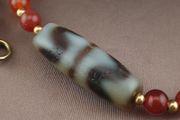 Antique Zigzag Tibetan Agate Pendant With Carnelian Beads Necklace