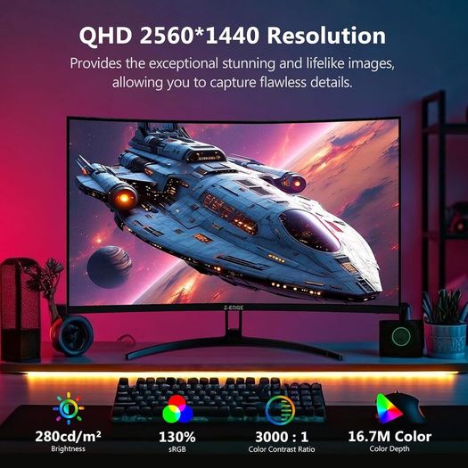 32-Inch QHD Curved Gaming Monitor, 180Hz 1440p, 1ms MPRT, 1500R VA Display, FreeSync, HDMI & DisplayPort, VESA Mountable