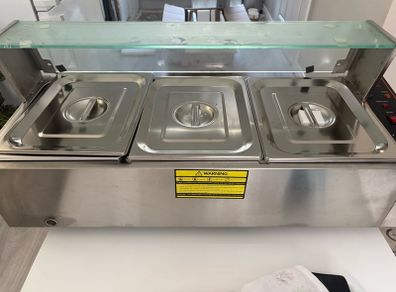 New Commercial Food Warmer, 1500W Electric Stainless Steel Steam Food Warmer with Glass Cover, 3-Pan Countertop Buffet Bain Marie with Soup & Perforated Ladles, for Catering, Restaurant & Party