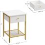 _Bedside table, side table, with drawer and grid shelf, for bedroom, living room, modern, white-gold-colored Image 3