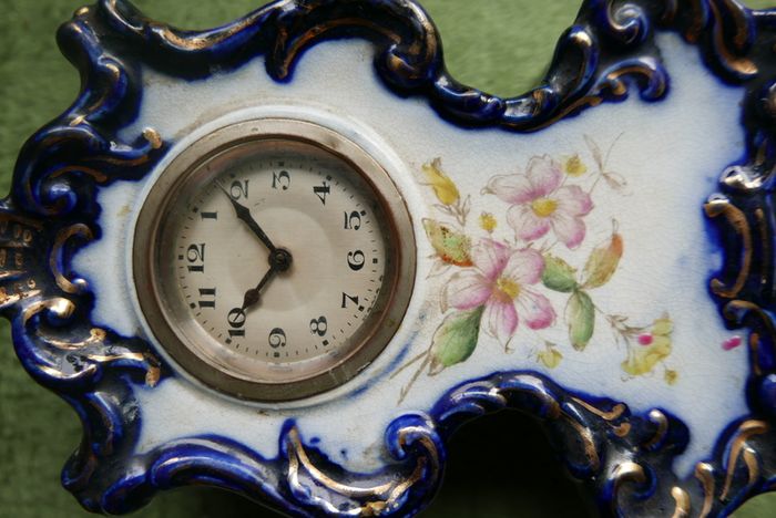 Antique French Mantel Clock, Hand Painted Porcelain Clock (works well)