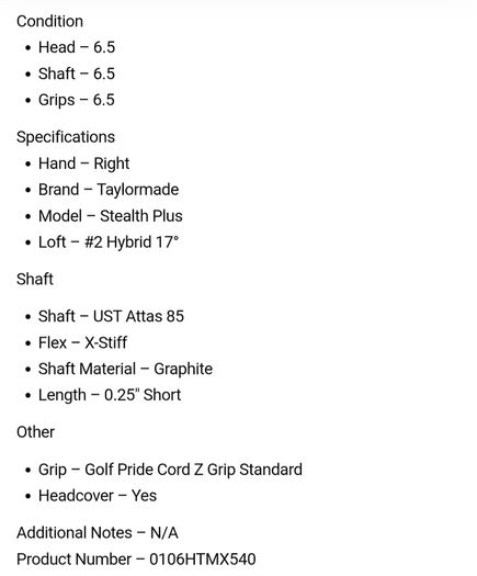 Taylormade Stealth Plus Hybrid / #2 17 Degree / UST Attas 85 X-Stiff