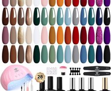 FREE SHIPPING 28 Colors Fall Winter Gel Nail Polish Set with Lamp Starter Kit No Wipe Base & Top Coat Bond Primer