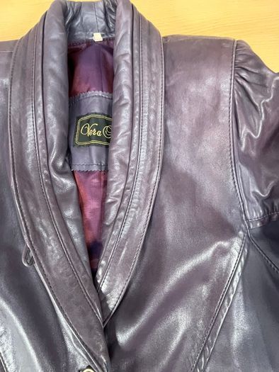 Vintage Italian Vera Pelle Leather Jacket Womens Small - Burgundy -Shoulder Pads