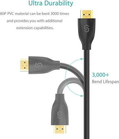 Syncwire HDMI Cable 2M HDMI Lead - Ultra High Speed 18Gbps HDMI 2.0 Cable 4K @60Hz Support Fire TV, Apple TV, Ethernet, Audio Return, Video UHD 2160p, HD 1080p, 3D, Xbox PlayStation PS5 PC -Black BRAND NEW & SEALED