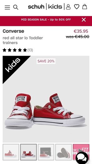 Converse All Star Red Lo Toddler Trainers UK5/EU21