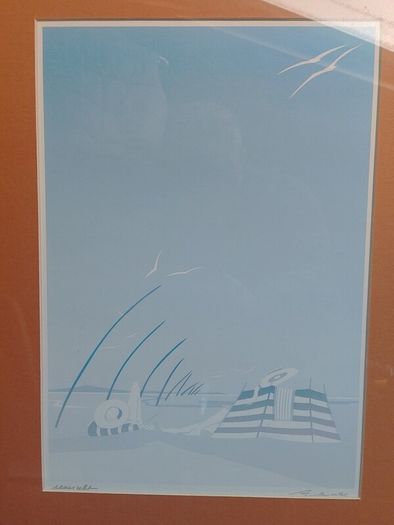 Vintage Framed Art Deco Style Coastal Print  "Seasight"