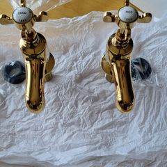 NEW Vintage Golden Brass Bathroom Sink Taps