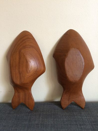 Hand carved fish shaped teak wood bowls