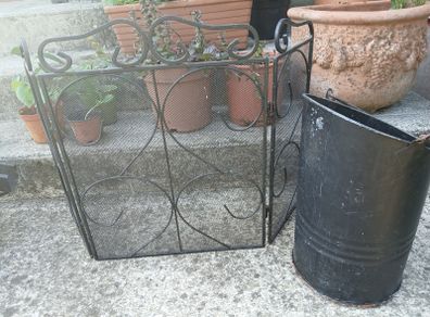 Fire screen and coal bucket