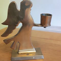 Vintage Holiday Brass Angel Candlestick Holder