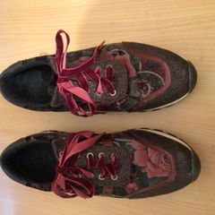Ladies Pasarela burgundy floral velor and glitter trainers Eu 40 Uk 6.5