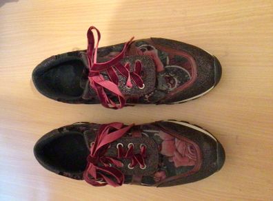 Ladies Pasarela burgundy floral velor and glitter trainers Eu 40 Uk 6.5