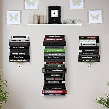 NEW SALE | Invisible Floating Bookshelf for Wall Mounted, 4 Tier Vertical Spine Book Tower, 2 Pack White
