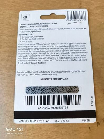 Xbox 25 euro gift card Physical Card