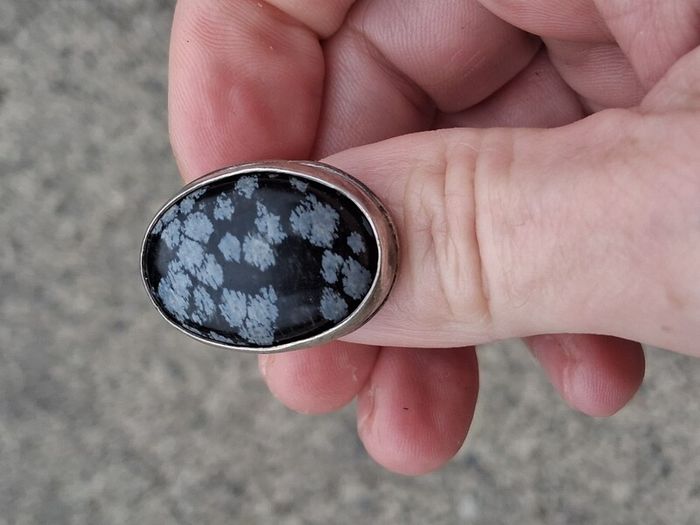 Midcentury Snowflake Obsidian Sterling Silver Ring