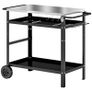 BBQ Trolley with Stainless Steel Top Adjustable Shelf, Outdoor Kitchen BBQ Station with Hooks Seasoning Tray Towel Rack, Pizza Oven Table Movable Outdoor Grill Dining Cart with Cover, Black Image 2