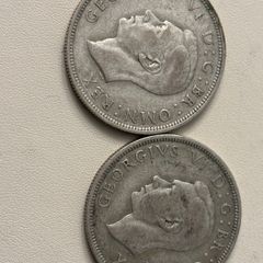 Pair 1940 GB half crown 50% silver