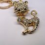 Created Black & White Austrian Crystal Cat Keychain In Yellow Gold Tone Image 3