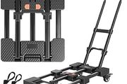 Folding Hand Truck, Portable Heavy Duty Dolly Cart, 3.2KG Lightweight Foldable Moving Trolley with 2 Elastic Ropes, 6 Wheels Design with Wheel Brake for Travel, Moving &amp; Storage