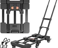 Folding Hand Truck, Portable Heavy Duty Dolly Cart, 3.2KG Lightweight Foldable Moving Trolley with 2 Elastic Ropes, 6 Wheels Design with Wheel Brake for Travel, Moving & Storage