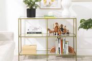 Entryway Cabinet, 3 Tier Shelf, Tempered Glass, 100 x 30 x 73 cm, Metal Frame, Modern Style, Hallway, Living Room, Bedroom, Gold