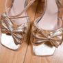 Be Mine Gold Metallic Shimmer Block Heel Sandals Bow Detail 8UK/42EU/26.5cm Image 2