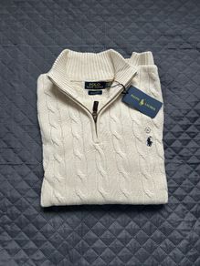 Ralph Lauren Cable Knit Quarter Zip, Cream Colour, Size XXL Mens