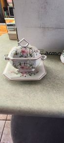 Anfora Agueda Hand Painted Lidded Preserve Pot, Sauce Dish, Floral, Portugal, Vintage