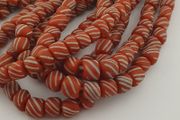 Vintage African white Stripe Orange 7.1mm - 7.5mm Glass Beads Necklace