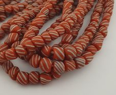 Vintage African white Stripe Orange 7.1mm - 7.5mm Glass Beads Necklace