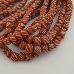 Vintage African white Stripe Orange 7.1mm - 7.5mm Glass Beads Necklace