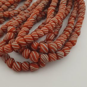 Vintage African white Stripe Orange 7.1mm - 7.5mm Glass Beads Necklace