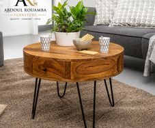 Round Coffee Table | Solid Sheesham Wood 60 x 60 x 44.5 cm  Modern Living Room Table