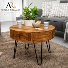 Round Coffee Table | Solid Sheesham Wood 60 x 60 x 44.5 cm  Modern Living Room Table